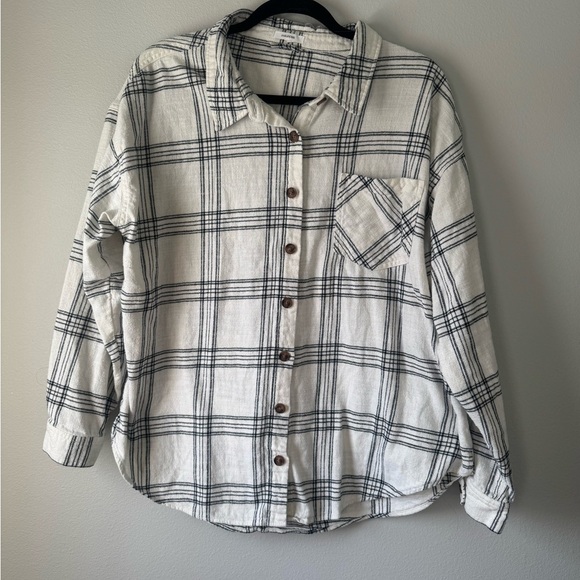 Maurices Tops - Maurices Black and White Checkered Button Down Flannel Shirt